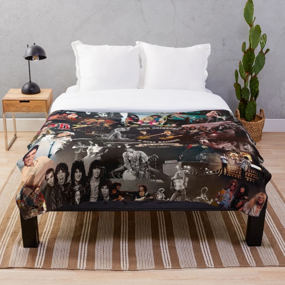 Retro rock music collage plush blanket
