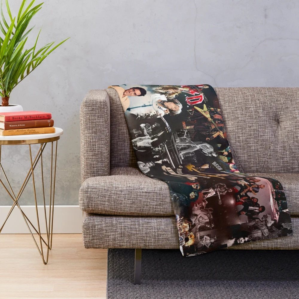 Retro rock music collage plush blanket