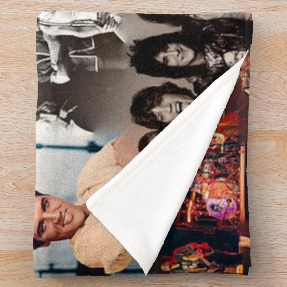 Retro rock music collage plush blanket
