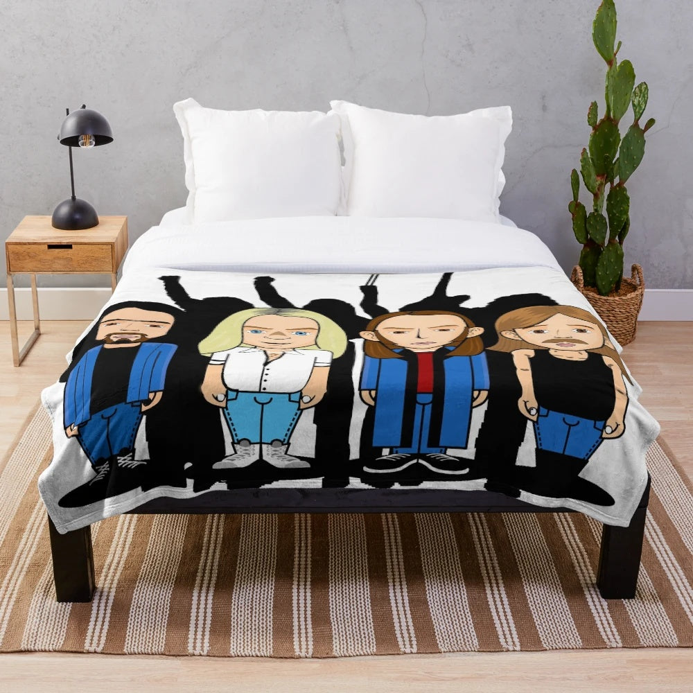 Plush blanket featuring classic rock band Status Quo's iconic imagery and colors