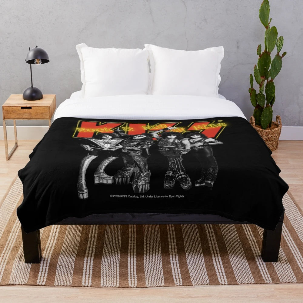 Retro KISS plush blanket with vintage rock band design