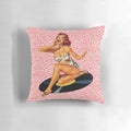 Vintage-inspired Rockabilly Goddess Pillow featuring a vibrant pin-up style design