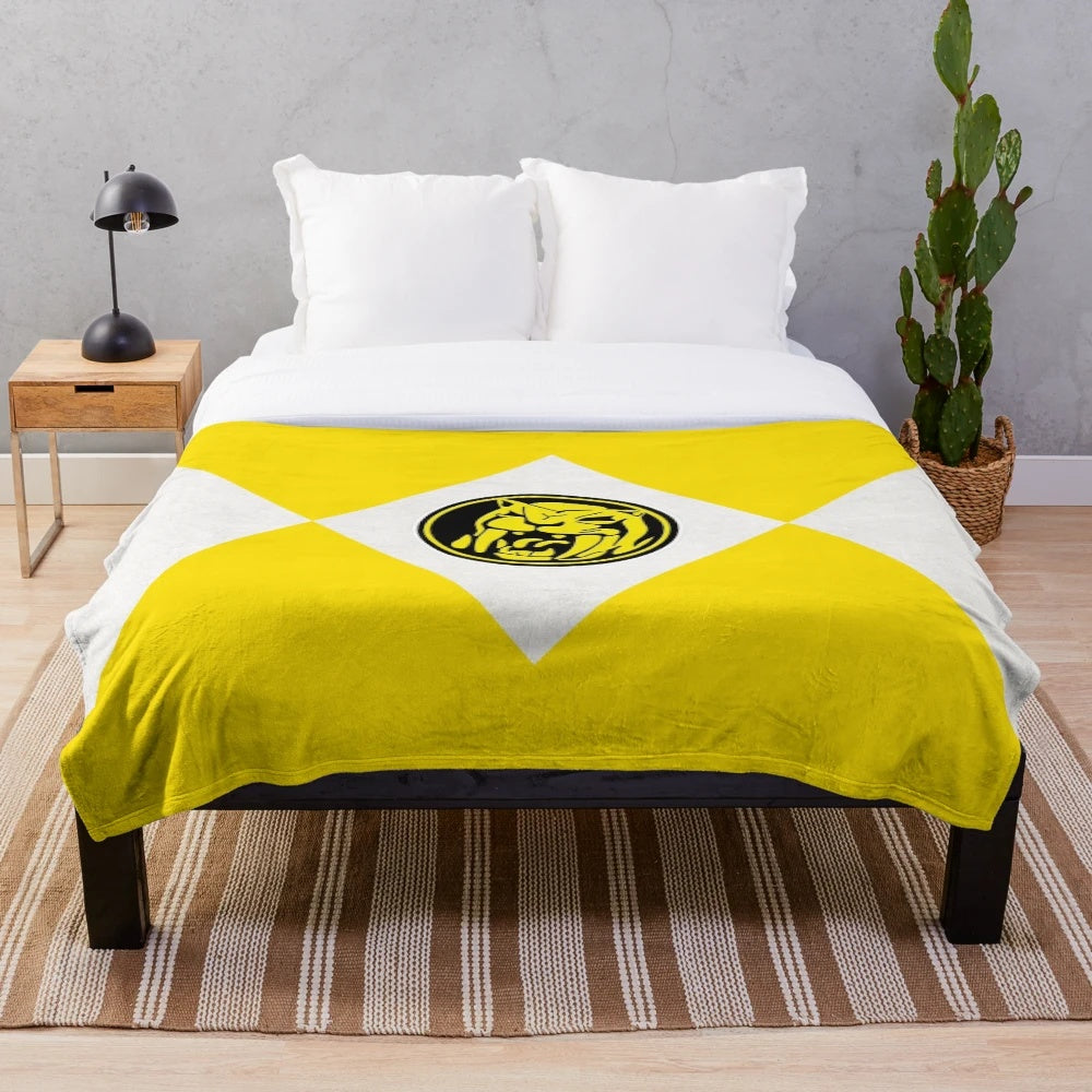 Retro saber-toothed tiger plush blanket with power rangers design