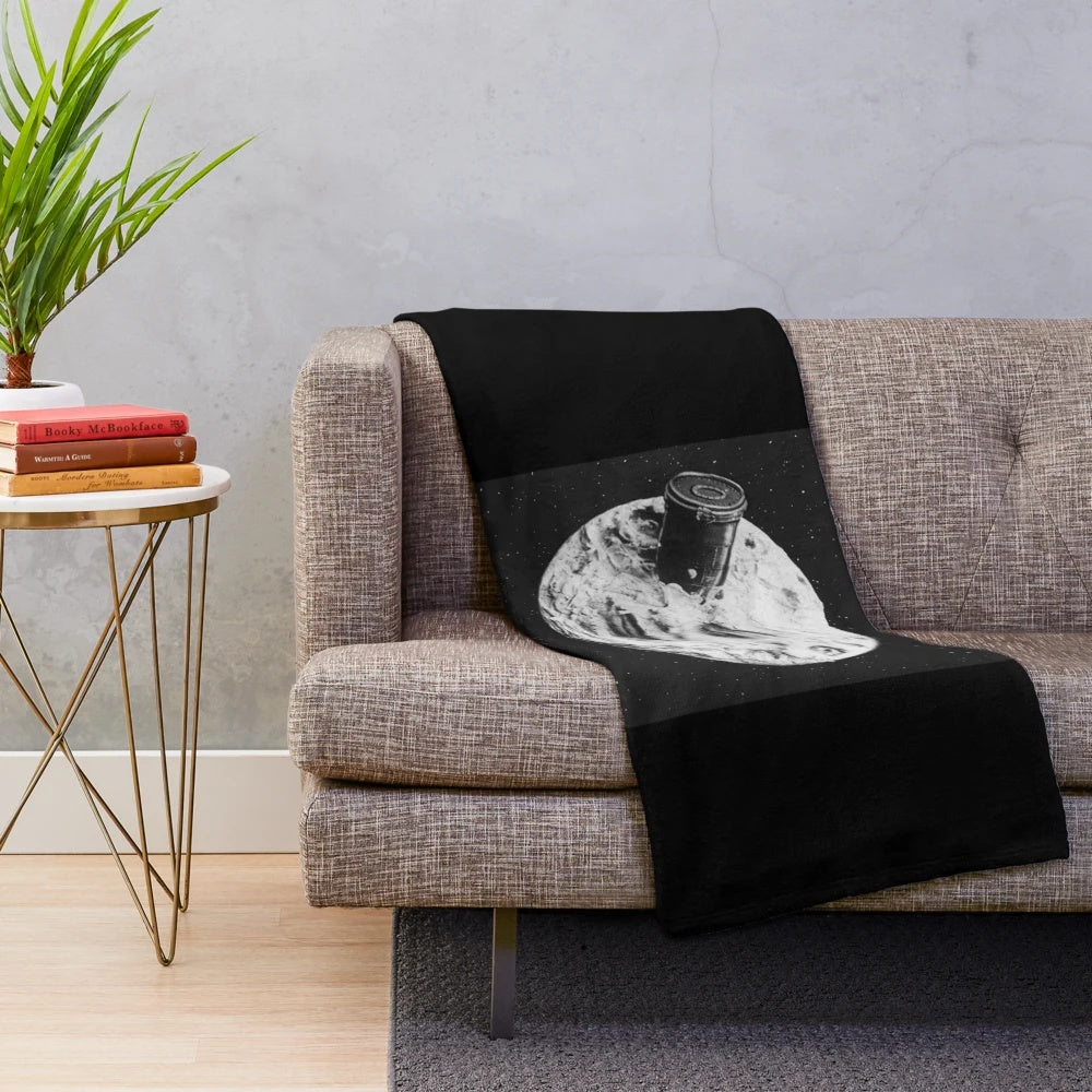 Georges Melies inspired plush blanket featuring moon and sci-fi imagery