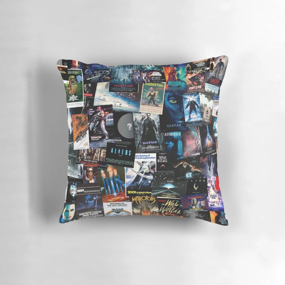 Sci-Fi Movie Poster Pillow featuring retro and vintage style space and science fiction artwork