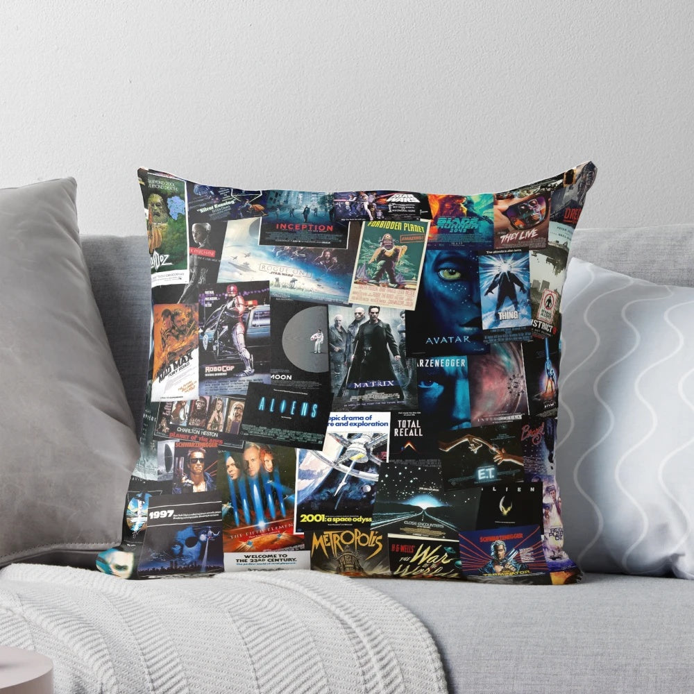 Sci-Fi Movie Poster Pillow featuring retro and vintage style space and science fiction artwork