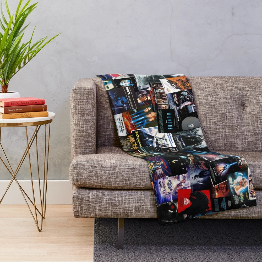 Cozy plush blanket featuring retro sci-fi movie posters
