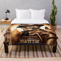 Retro sci-fi plush blanket featuring a futuristic Metropolis city design
