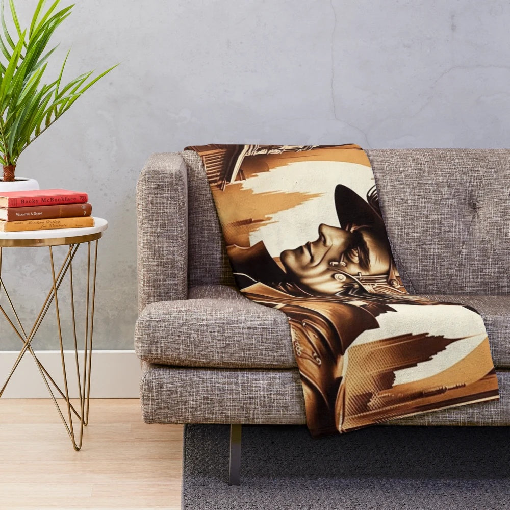 Retro sci-fi plush blanket featuring a futuristic Metropolis city design