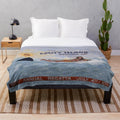 Plush blanket with a retro design inspired by the classic 1970s film Jaws