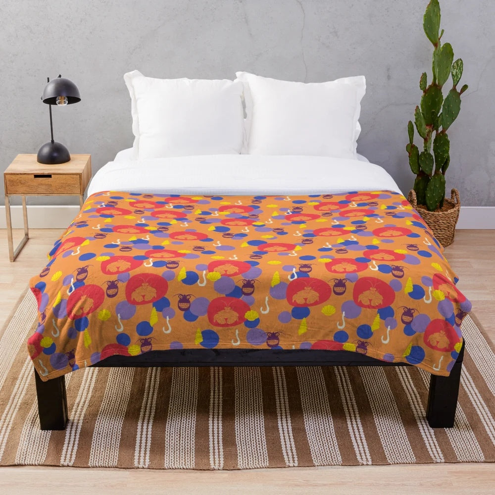 Shiny crab plush blanket with retro gold pattern, inspired by Disney's Moana