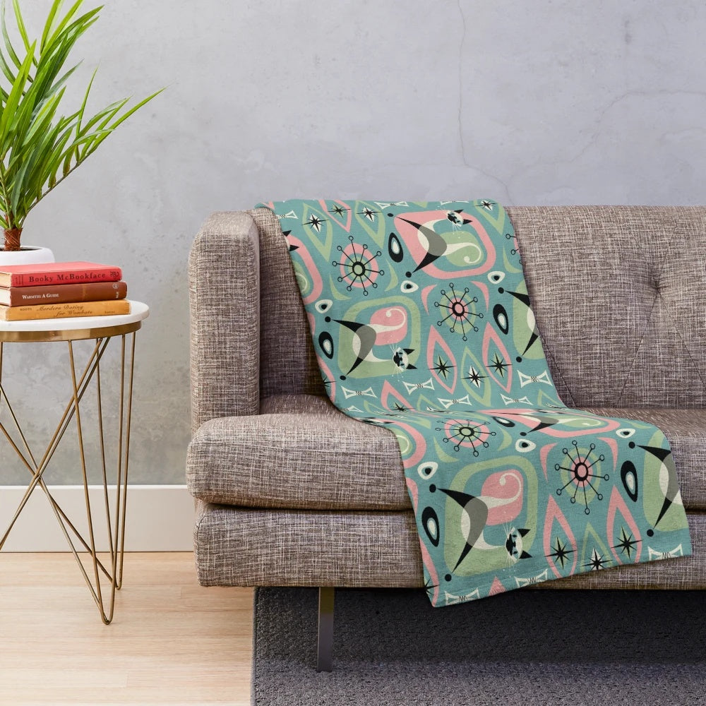 Siamese cat abstract design on a plush blue blanket