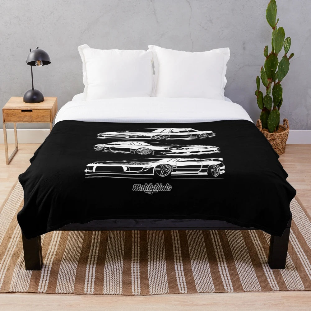 Soft and cozy plush blanket featuring the iconic Nissan Silvia sports car silhouette