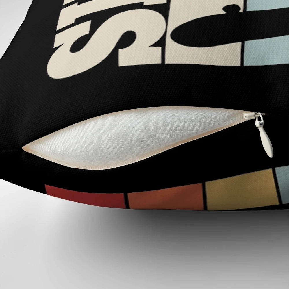 Retro-style skateboarding throw pillow with skater design