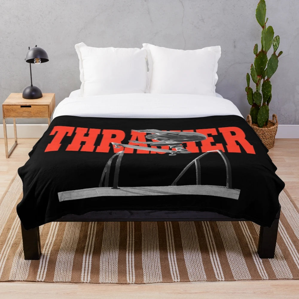 THRASHER Plush Blanket with Laser Skull Skater Design