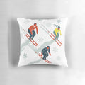 Vibrant mid century modern pillow with retro ski trail graphics in red, teal and yellow