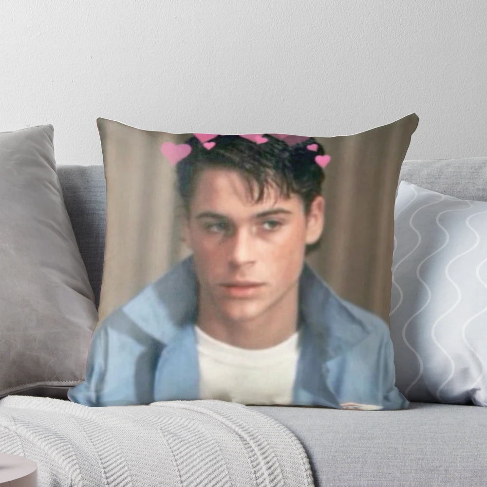 Throwback pillow featuring a young Rob Lowe as Sodapop Curtis from the 1980s film The Outsiders