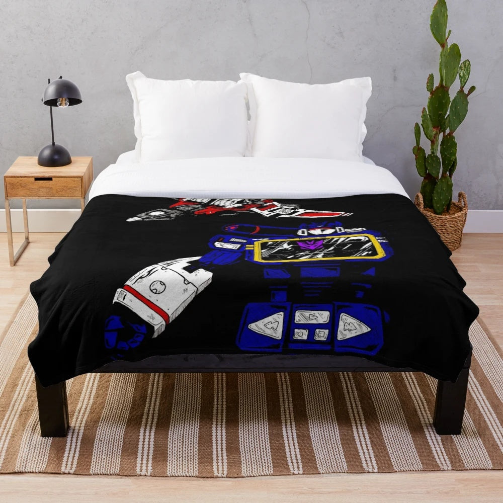 Retro Soundwave Plush Blanket with 80s Cartoon Inspired Design