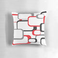 Retro square pattern decorative pillow in black, red, gray, and white colors