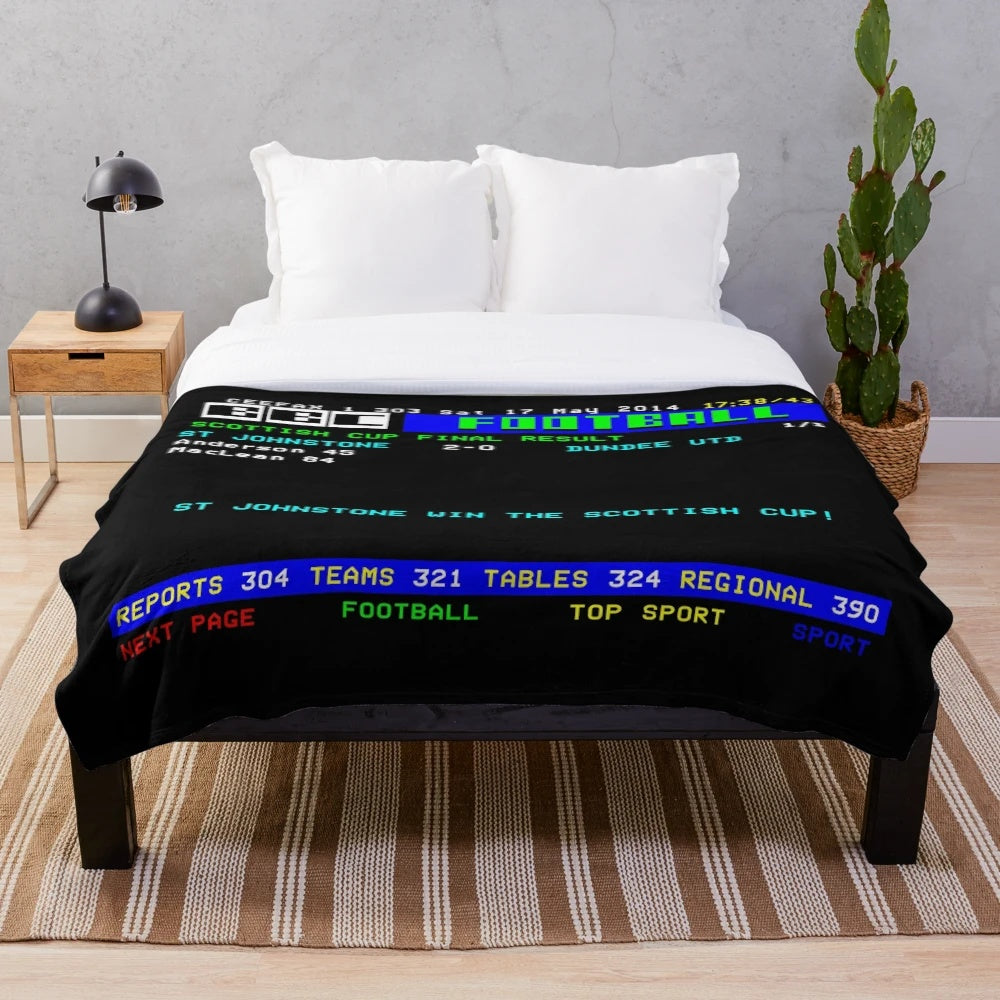 St Johnstone Ceefax Plush Blanket - Retro Scottish Football Memorabilia