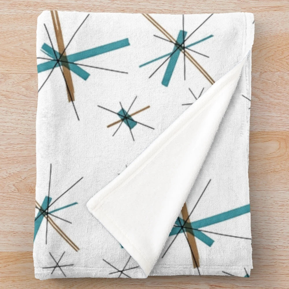 Retro starburst pattern plush blanket for mid century modern decor