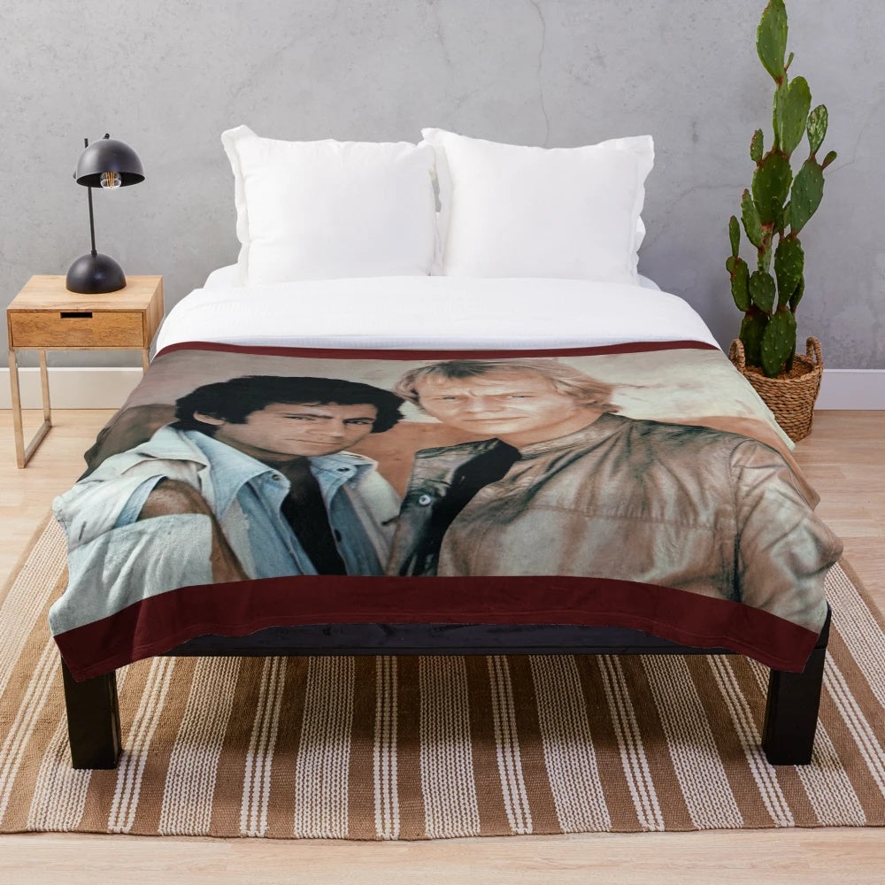 Soft and cozy plush blanket featuring the iconic duo Starsky and Hutch from the classic 1970s TV show