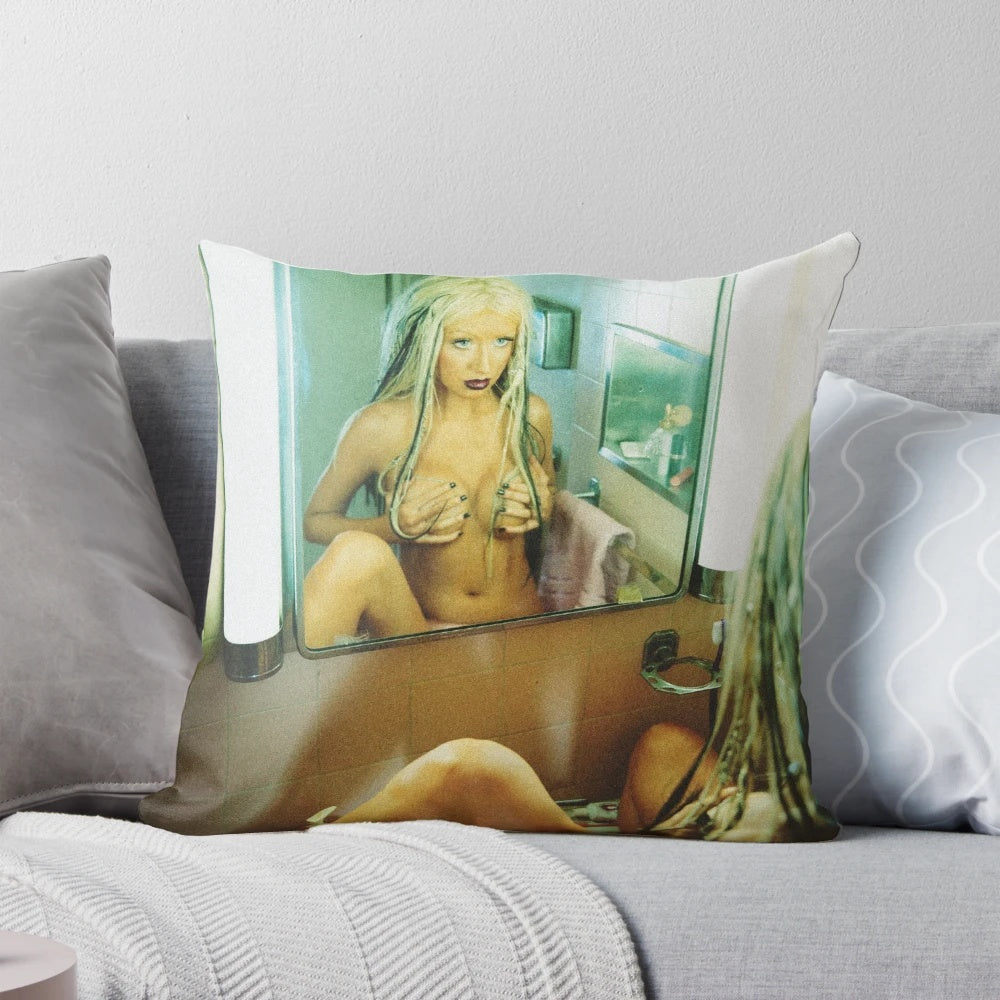 Retro-style pillow featuring the album cover of Christina Aguilera's "Stripped" album