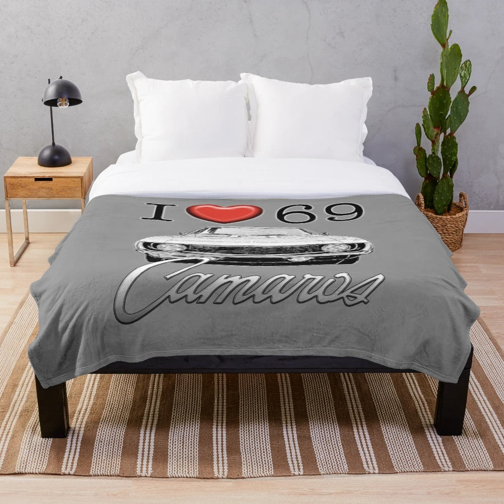 Plush blanket featuring a 69 Camaro design for car enthusiasts