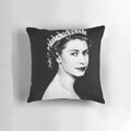 Retro-style pillow featuring a vintage photo of Queen Elizabeth II