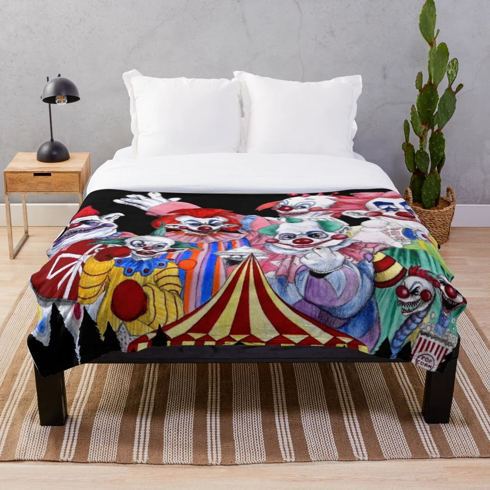 Killer Clowns from Outer Space themed plush blanket