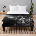 Retro-style plush blanket with music and karate-inspired design