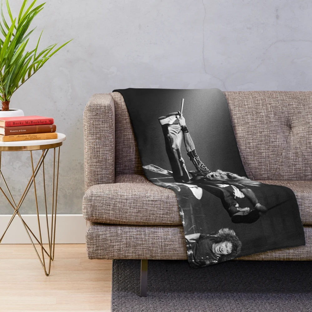 Retro-style plush blanket with music and karate-inspired design