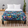 Retro plush blanket with colorful rainbow roller skates and stars pattern