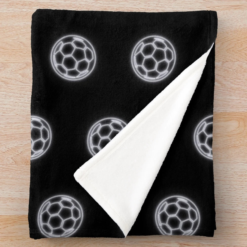 White retro soccer ball/football icon plush blanket