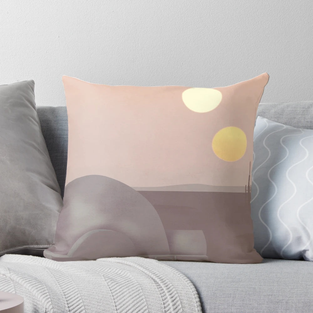 Retro-style travel pillow featuring a Tatooine landscape design for Star Wars fans