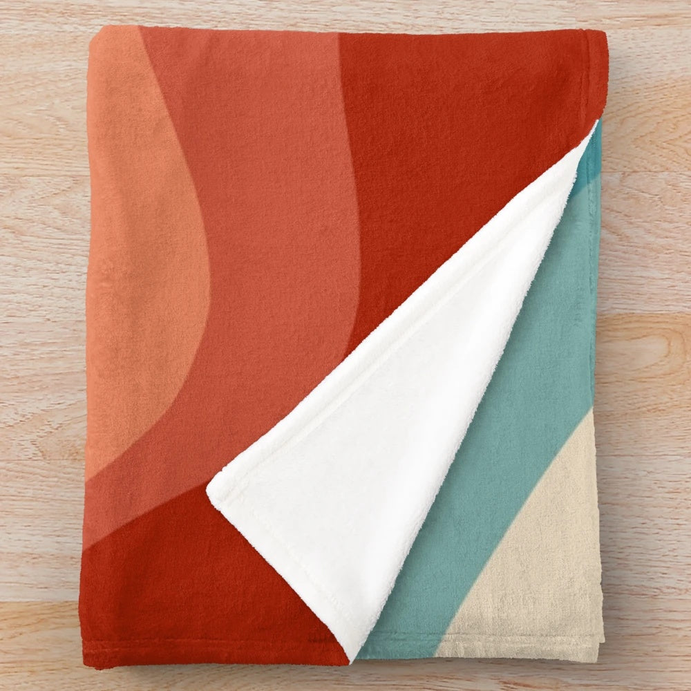 Retro style waves plush blanket with geometric abstract design