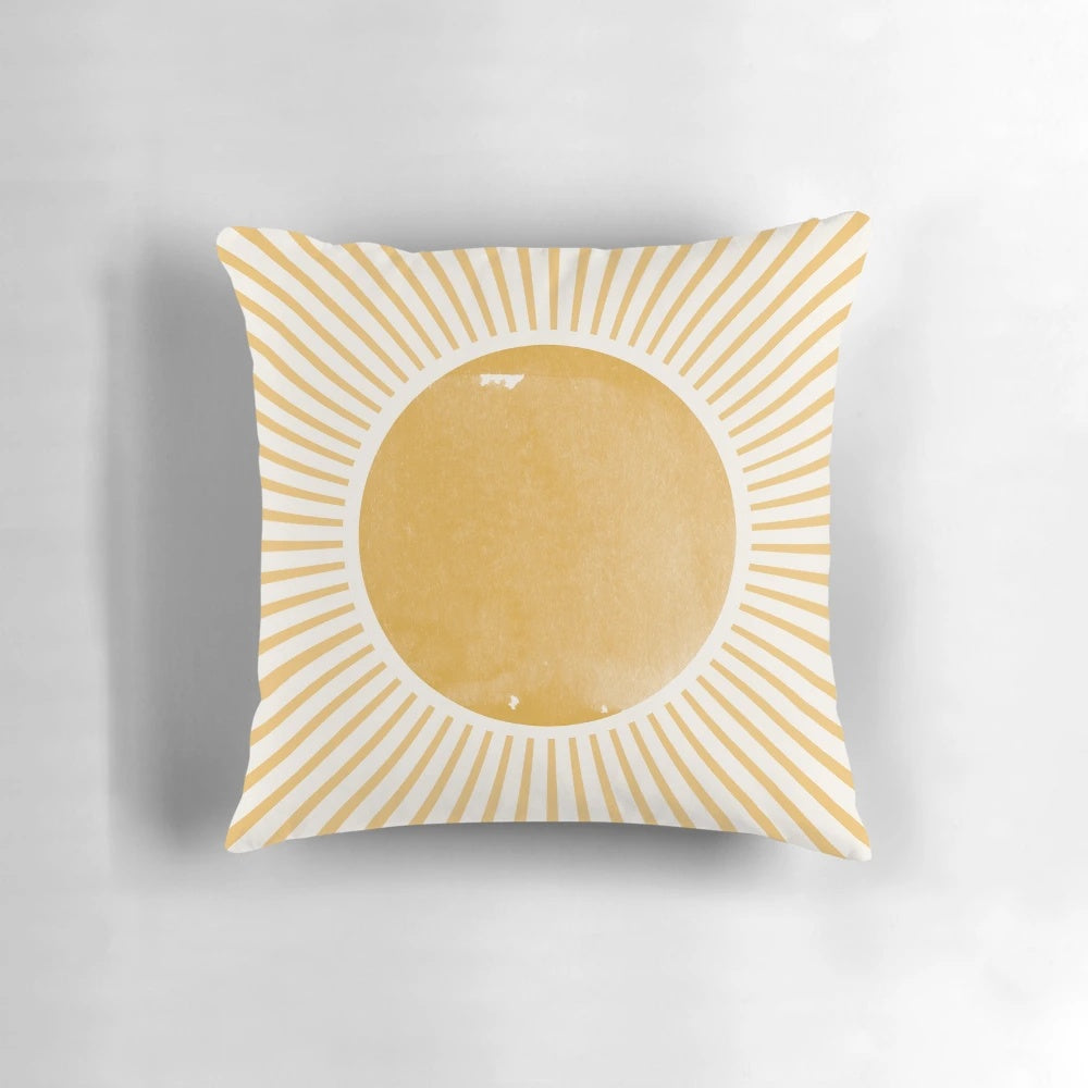 Retro sun mid century modern pillow with abstract landscape design