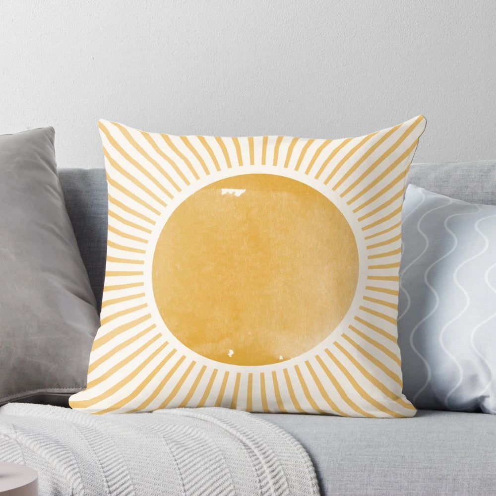 Retro sun mid century modern pillow with abstract landscape design
