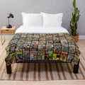 Vintage superhero comic book collection pattern plush blanket