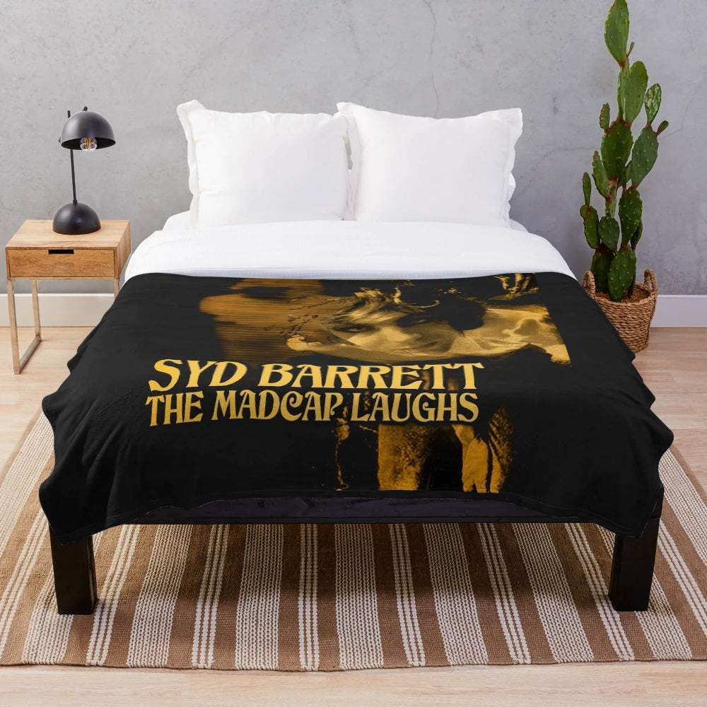 Vintage-style Syd Barrett plush blanket featuring psychedelic design
