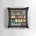 Pillow featuring a retro-style synthesizer and drum machine design for electronic music enthusiasts