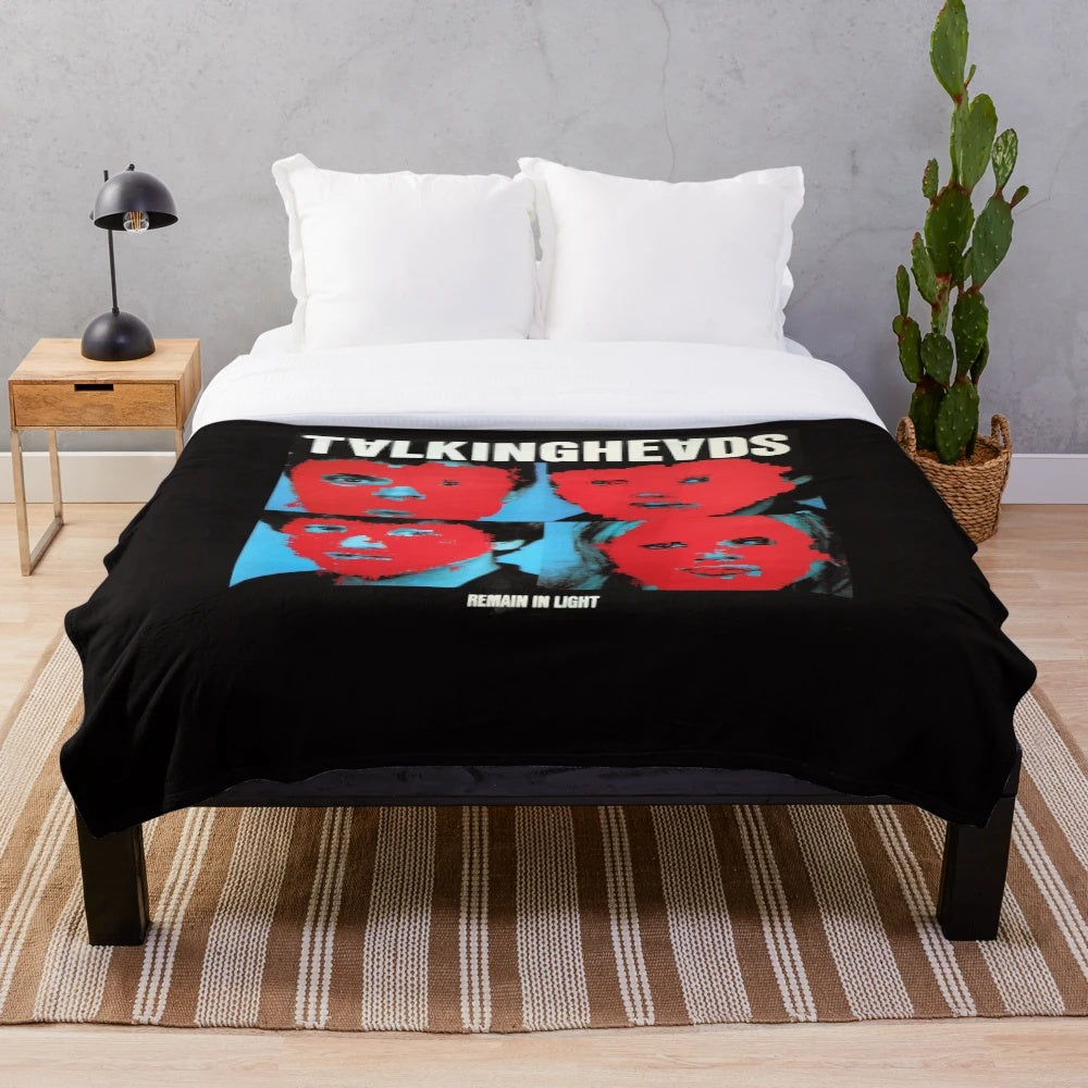 Talking Heads-inspired plush blanket featuring the "Remain in Light" album artwork