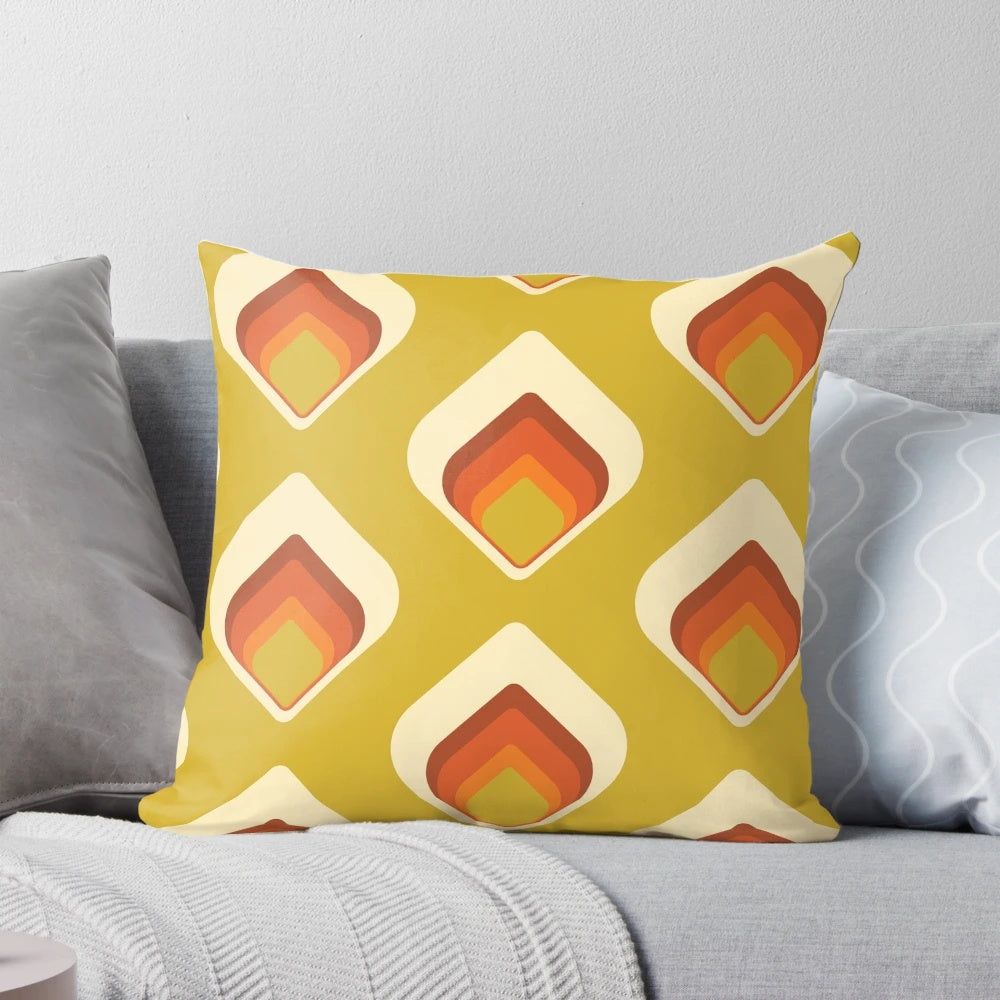 Retro tear drop shaped mid century modern pillow in goldenrod and cream colors