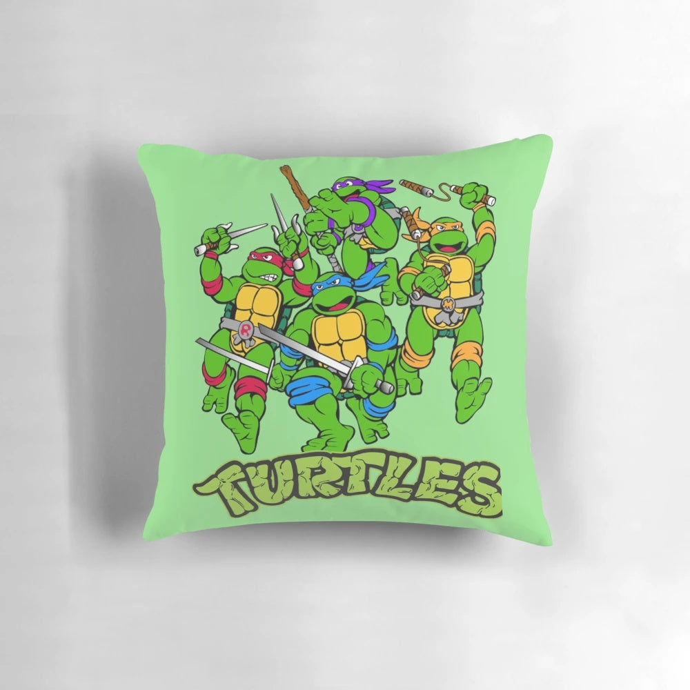 Colorful Teenage Mutant Ninja Turtles Pillow featuring the iconic 80s cartoon characters