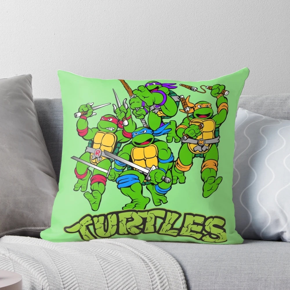 Colorful Teenage Mutant Ninja Turtles Pillow featuring the iconic 80s cartoon characters