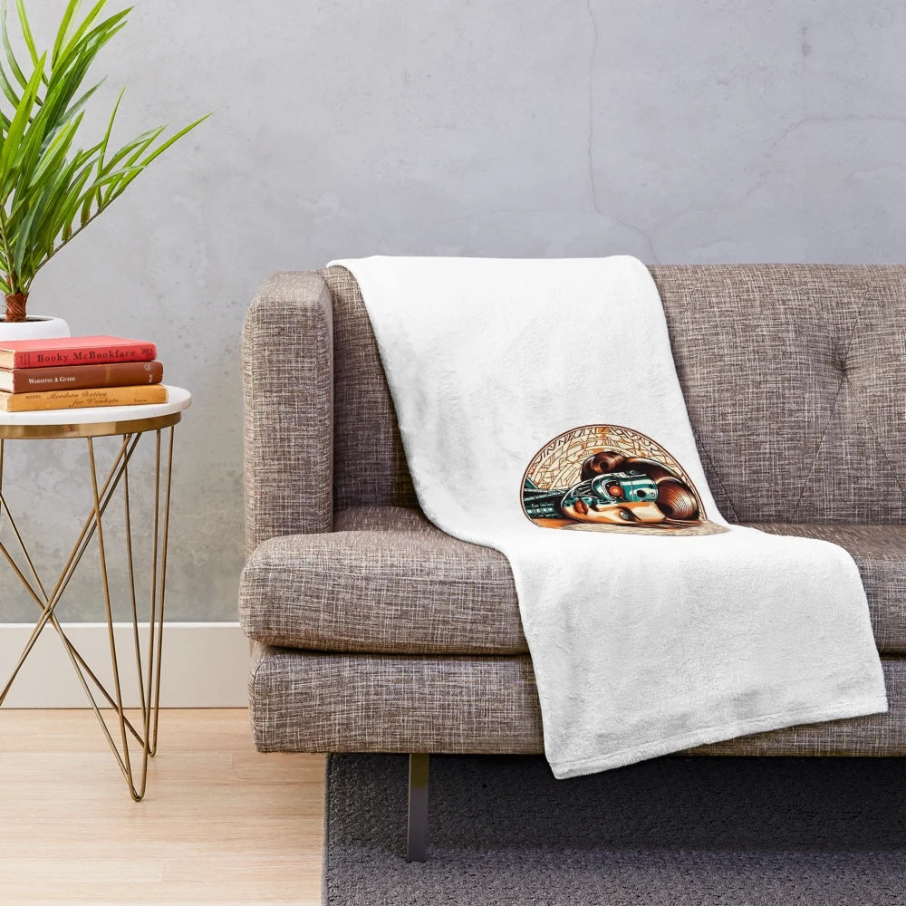 Terminator-themed plush blanket with retro sci-fi design