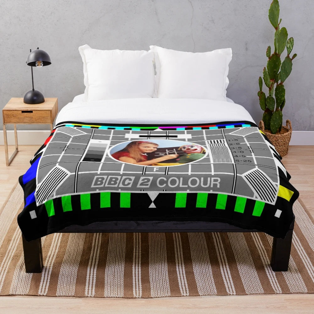 Retro testcard plush blanket with clown design