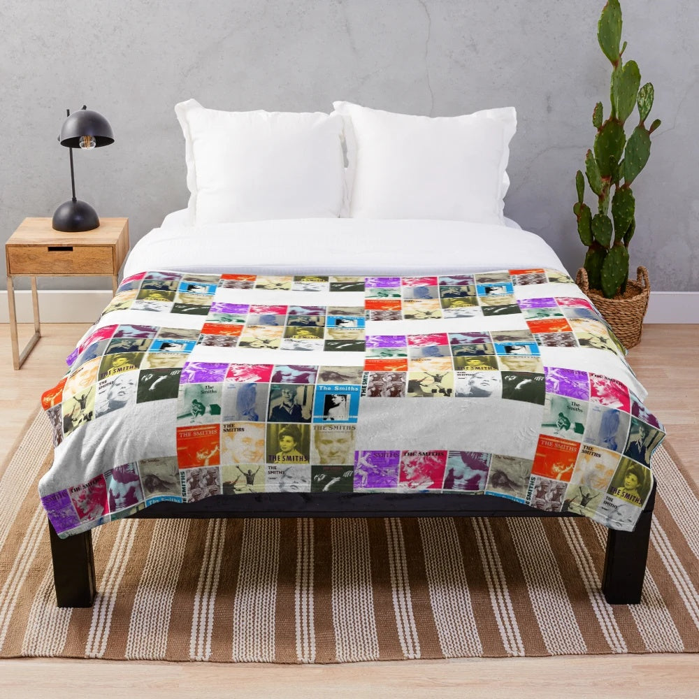 Vintage-style plush blanket featuring The Smiths music and album artwork