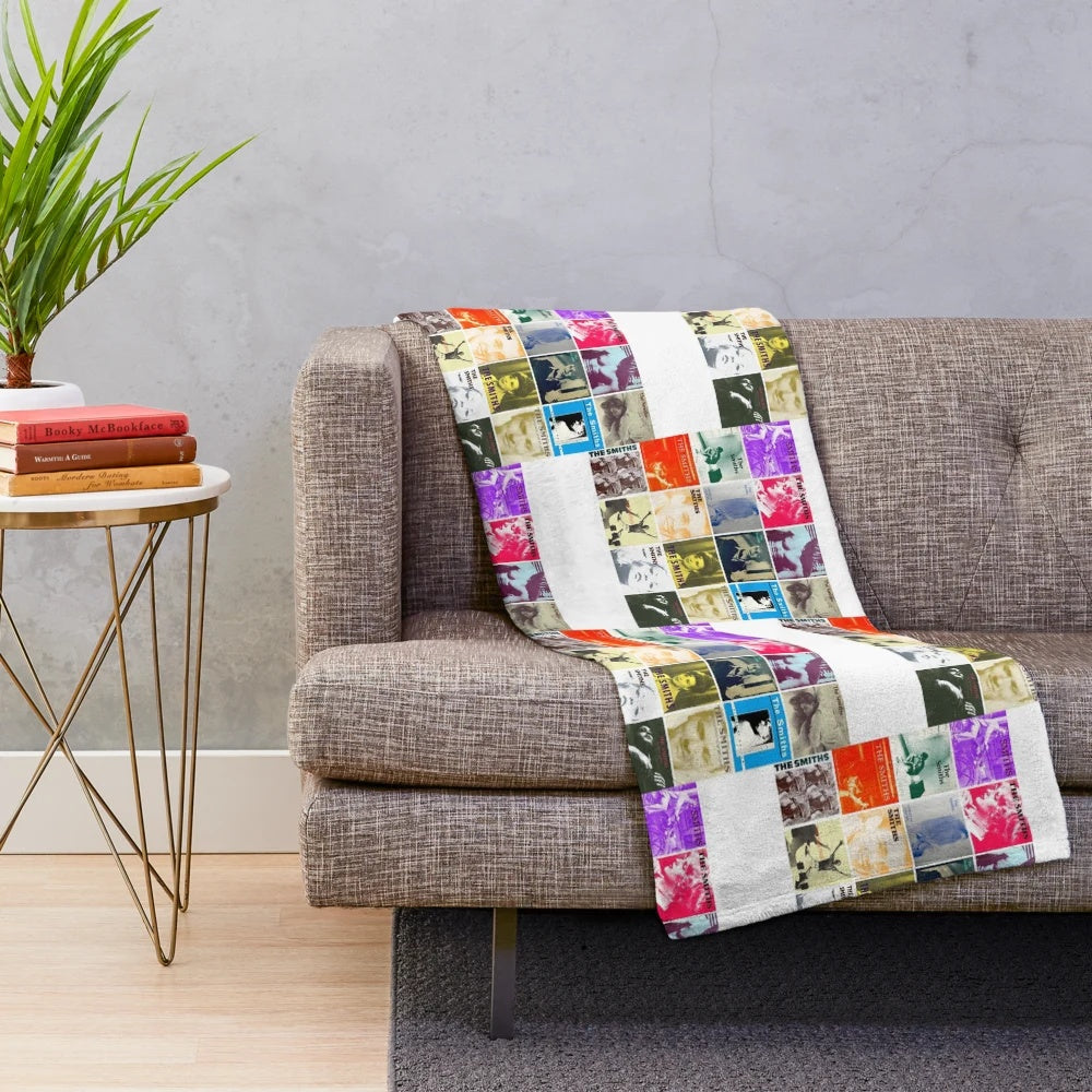 Vintage-style plush blanket featuring The Smiths music and album artwork