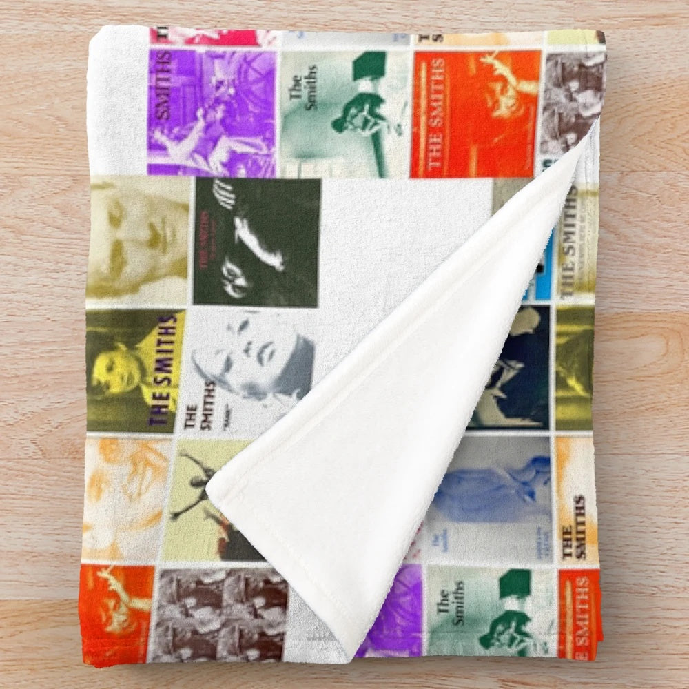 Vintage-style plush blanket featuring The Smiths music and album artwork